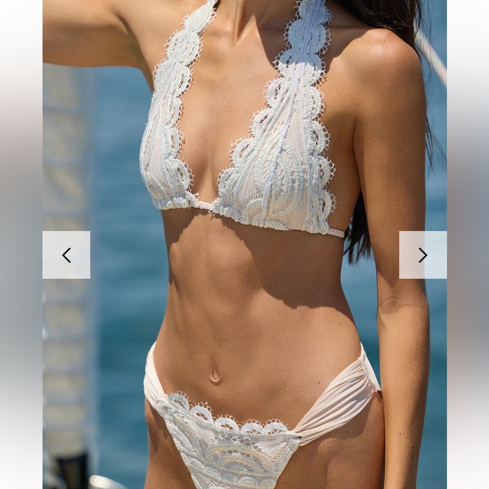 PQ Swim D Cup Vanilla Shimmer Lace Halter And High Waist Bikini Bottom